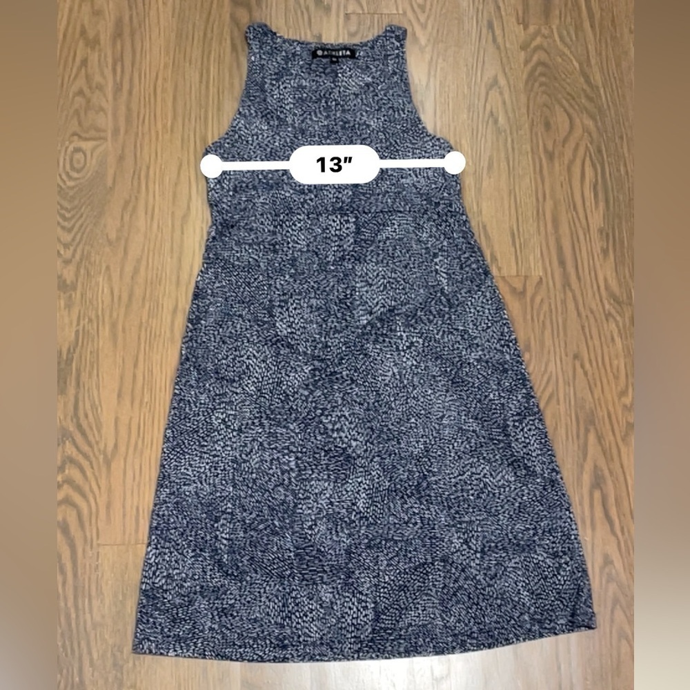Athleta Dress Women's Size XS
Blue White Knit Sleeveless
Lightweight A-Line - Picture 3 of 7